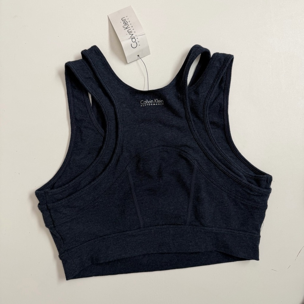 Calvin Klein Sports Bra Unlined Quick Dry Racerback Athletic Exercise Blue - Picture 3 of 7